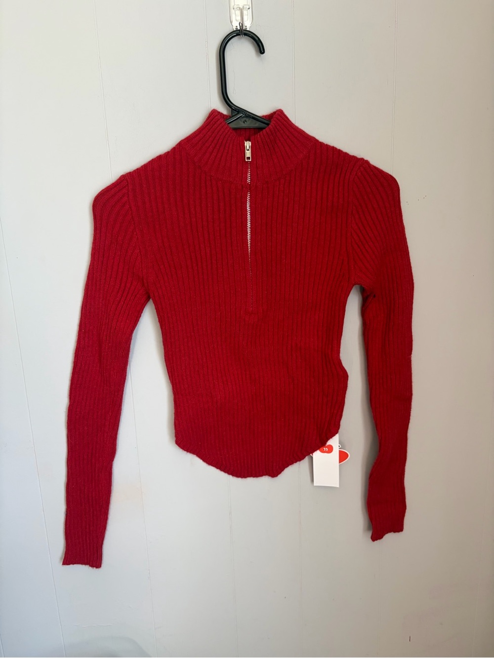 Cider Red Ribbed Half-Zip Sweater Top